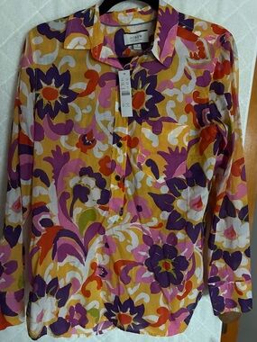 J. Crew Floral Button-Up in Yellow, Purple & Pink